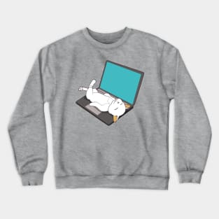 cat sleeping on laptop Crewneck Sweatshirt